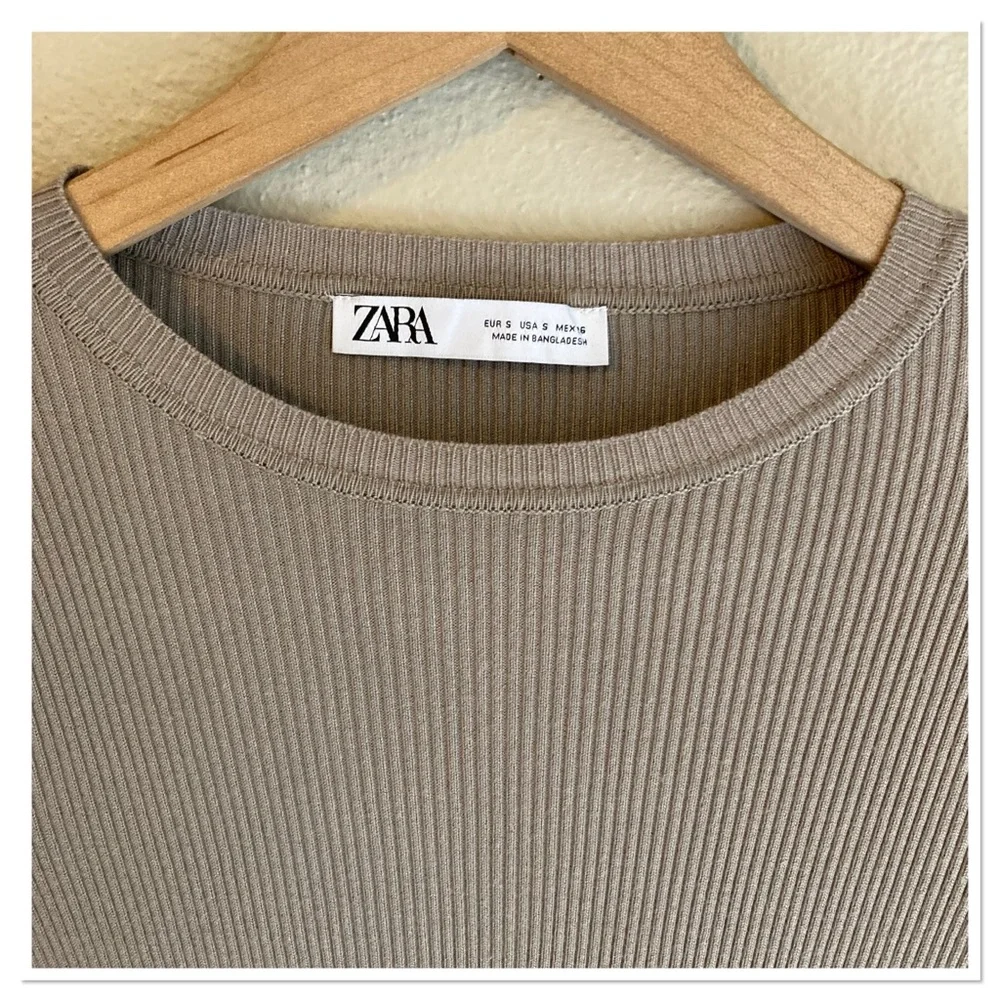 Zara Ribbed Knit Midi Dress Beige Taupe Size Small